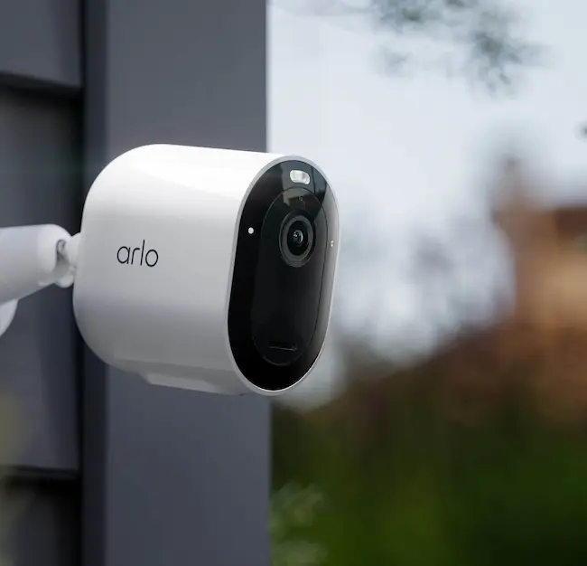 Arlo Pro 5S 2K home security camera with 2K resolution and AI detection.