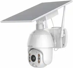 Soliom S600 4G LTE solar-powered security camera monitoring a remote farm.