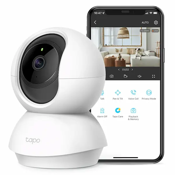 TP-Link Tapo C210 indoor security camera with pan/tilt motion tracking